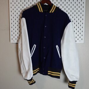 Vintage Skookum Letterman Jacket Wool Blend Varsity Bomber White Leather Sleeves